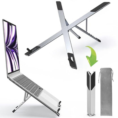 Foldable Laptop Stand, Ergonomic Aluminum Desktop Holder Riser,6 Angles Adjustable,Lightweight Compact, Compatible with 10-17.3'' MacBook,iPad,Dell,HP,Lenovo,Asus,Samsung etc. (Grey)