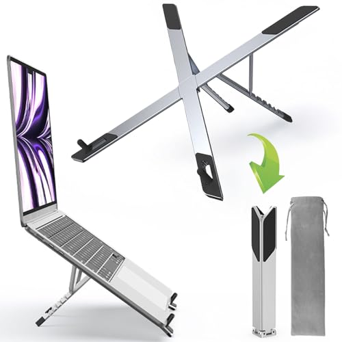 Foldable Laptop Stand, Ergonomic Aluminum Desktop Holder Riser,6 Angles Adjustable,Lightweight Compact, Compatible with 10-17.3'' MacBook,iPad,Dell,HP,Lenovo,Asus,Samsung etc. (Grey)