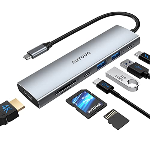 Docking Station, 7 in 1 USB C Hub with HDMI 4K@30hz Output100W Type C Charging Port, SD/TF Card Slot, 2 USB-A3.0 Port, USB-C 3.0 Multiport Type C Adapter for MacBook Pro Air XPS Surface Pro