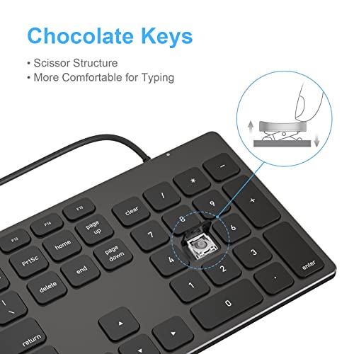 9H Aluminum USB Wired Keyboard with Numeric Keypad for Mac & PC | Compatible with Mac Pro, Mini, iMac, MacBook Pro/Air, Laptops and PC Computers - color: Black
