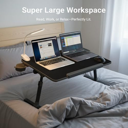 Adjustable Laptop Lap Desk with Cooling Fan USB Light for Adults - color: Black,70x45cm