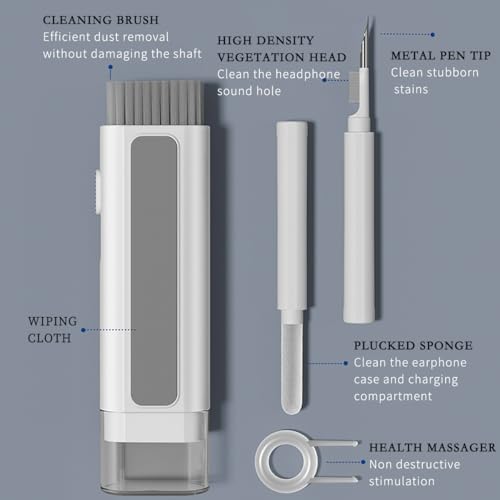 6-in-1 Keyboard Cleaner Kit Laptop Portable Cleaning Pen with Brush, Key Puller Compatible with ipad, iPod, Earbuds, Earphone, Keyboard,Phone, Screen (White) - color: White