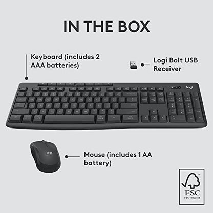 Logitech MK370 Combo for Business, Wireless Full-Size Keyboard and Wireless Mouse, Secure Logi Bolt USB Receiver, Bluetooth, Globally Certified Windows/Mac/Chrome, Linux - Graphite, Pack of 4 - size: One Size (Pack of 4)