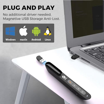 AMERTEER Wireless Presenter,Support Hyperlink RF 2.4GHz Powerpoint PPT Clicker Presentation Remote Control Laser Pointer Flip Pen - color: Red Light