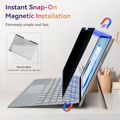 Magnetic Privacy Screen for Microsoft Surface Pro 11/10/9/8/X 13 Inch, Removable Anti Glare Blue Light Filter, 13 In Anti Spy Black Security Private Block Screen Protector