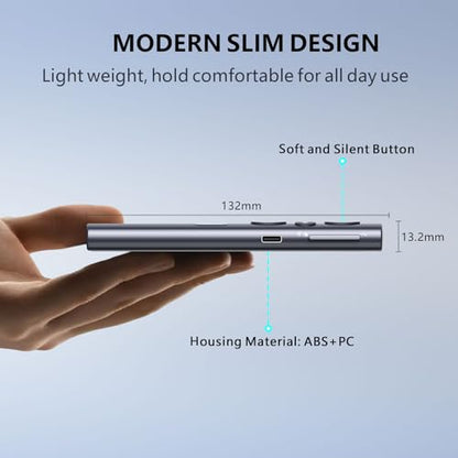 Norwii N95s Presentation Clicker for PowerPoint with Digital Laser Pointer | ①Magnify/Highlight/Air Mouse②TV Screen & Projector③OLED Battery Level Display④Vibration Countdown reminder⑤USB-C Rechargeable - color: Green - BLE&USB-A