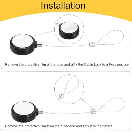 MECCANIXITY 1.8 ft Retractable Cable Lock with Latch Remote Control Security Lock with Adjustable Cord Tether Anti Theft for Laptop, TV, 200g, Black, 4 Pack