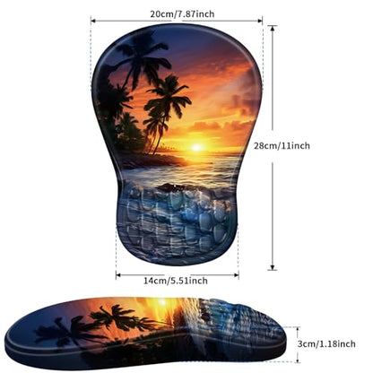 YIWEI Ergonomic Mouse Pad with Wrist Rest for Carpal Tunnel Pain Relief | Memory Foam Wrist Support,Non-Slip Rubber Base, Keyboard Computer Mousepad,Lycra Cloth Surface,Gaming Home Office - color: Sunset Beach