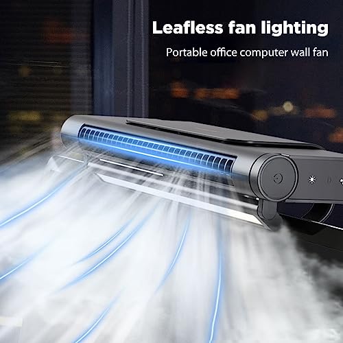 OVARIA Monitor Clip On Fan, Stepless Speed USB Powered Desk Fan with Light, Bladeless Personal Fan Quiet Desktop Fan, Easy Install and Space Saving, Suitable for Flat Monitor, Laptop (Color : Black)