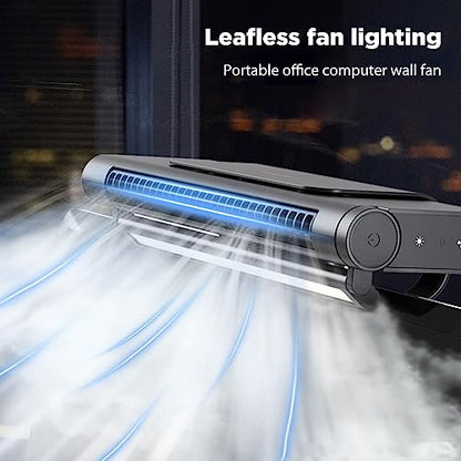 OVARIA Monitor Clip On Fan, Stepless Speed USB Powered Desk Fan with Light, Bladeless Personal Fan Quiet Desktop Fan, Easy Install and Space Saving, Suitable for Flat Monitor, Laptop (Color : Black)