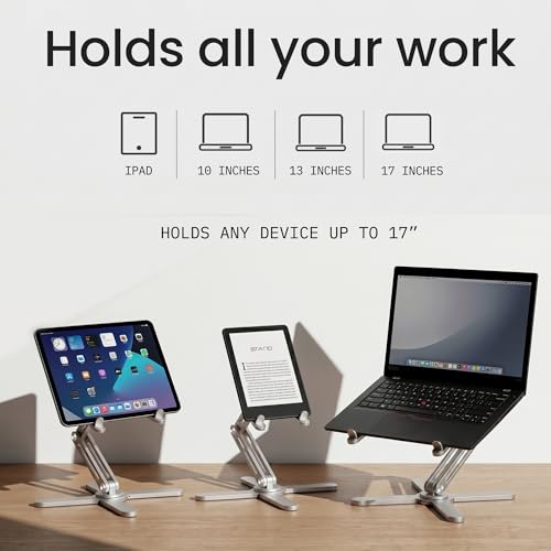 Model-X 2.0 Laptop Stand, Laptop Stand for Desk Adjustable Height | 360 Rotating Laptop Riser Aluminum Portable Foldable Computer Stand for MacBook Pro Air 10–17 in (Polar White) - color: Polar White