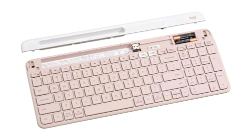 Logitech K585 Slim Wireless Keyboard with Built-in Phone Cradle - Rose | Bluetooth with included USB receiver, connects 2 devices, cradle can hold smartphone or tablet up to 10 in. in landscape mode - color: Rose