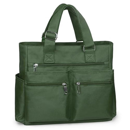 VOLGANIK ROCK Canvas Tote Bag Waterproof Nylon Multi Pocket Shoulder Bags Laptop Work Bag Teacher Purse Handbag for Women Men - color: Army Green