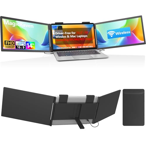 Dual Laptop Screen Extender, One Cable 14" 1080P IPS Wireless & Wired Laptop Screen, Plug & Play, Portable Triple Monitor for 13.3-16.1" Laptops, Support MacBook M1-M3 Series & Windows(No Speakers)
