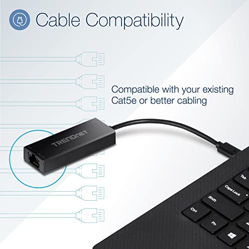 TRENDnet USB-C 3.1 to 2.5GBASE-T Ethernet Adapter, TUC-ET2G | NDAA & TAA Compliant, Windows & Mac Compatible, USB Type-C to USB-A Converter Included, Up to 2.5Gbps Speeds - size: USB-C 3.1, style: 2.5 Gbps