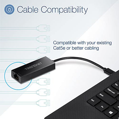 TRENDnet USB-C 3.1 to 2.5GBASE-T Ethernet Adapter, TUC-ET2G | NDAA & TAA Compliant, Windows & Mac Compatible, USB Type-C to USB-A Converter Included, Up to 2.5Gbps Speeds - size: USB-C 3.1, style: 2.5 Gbps