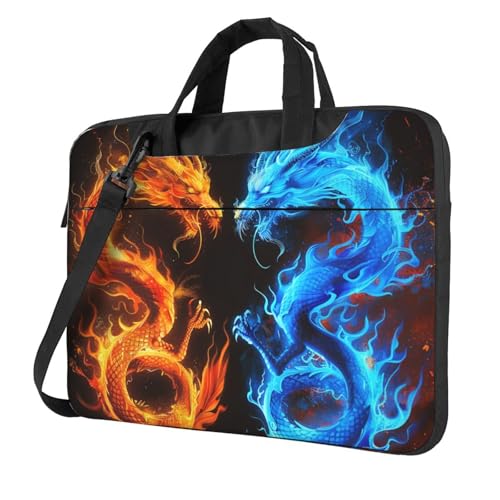 Laptop Bag for Women Men Portable Computer Carrying Case with Handle Strap Waterproof Shoulder Messenger Bag - color: Dragons Blue Yellow, size: 14 Inch