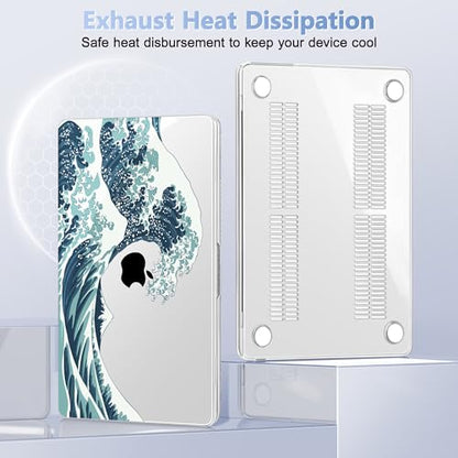 May Chen for MacBook Air 15 inch Case M5 M4 M3 M2 2026 2024-2023, Model A3448 A3241 A3114 A2941, Closes Seamlessly Hard Shell Laptop Cover with Keyboard Cover, Great Wave - color: Great Wave