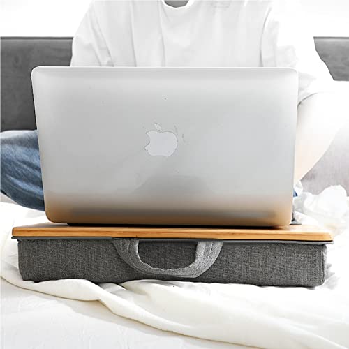 SUMISKY Lap Desk-Portable Laptop Stand with Cushion, Bamboo Platform with Phone Holder, Wrist Pad Fits up to 15.6 Inch Laptops - size: M(16.5"x13.4")