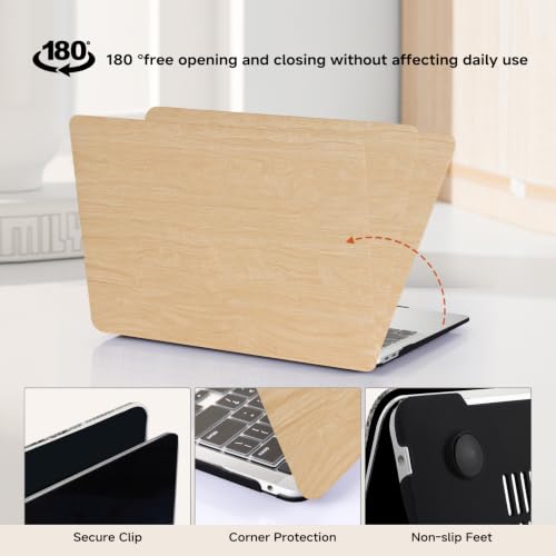 for MacBook Neo Case 13 Inch,Wood Grain, Faux Leather, Cream | Logo Cutout, Schockproof Cover, Keyboard Skin, 2026 A18 Chip, Model A3404 - color: Wood Cream
