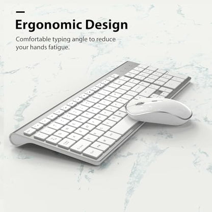 J JOYACCESS Wireless Keyboard and Mouse, Slim Wireless Keyboard Mouse with Numeric Keypad Compatible with iMac Mac PC Laptop Tablet Computer Windows (Silver White) - color: silver