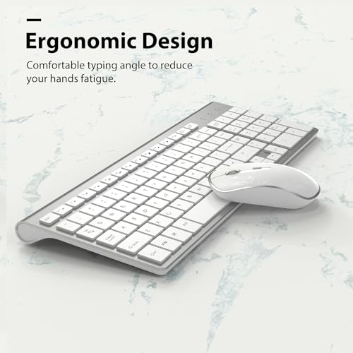 Wireless Keyboard Mouse, JOYACCES 2.4G Compact and Ultra Slim Wireless Keyboard and Mouse for Windows, Computer, Desktop, PC, Laptop-Sliver - color: silver white