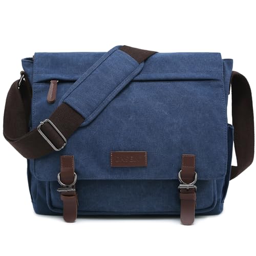 Large Vintage Canvas Messenger Shoulder Bag Travel Crossbody Purse Briefcase Business Bag for 15inch Laptop - color: Jean Blue