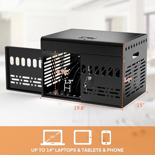 12-Device Tablet Charging Station Lock Box, Computer Cabinet with 2 Keys – Multi-Device Charging Cabinet for iPads, Chromebooks, Fire HD & Phones – Office, School, Hospital (Black),Fully Assembled - size: 12 Tablet/Chromebook(Black)