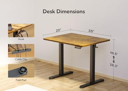 Claiks Electric Height Adjustable Standing Desk, 35x20 Inch, Rustic Brown | Smooth Height Adjustment, 4 Memory Presets, Cable Management Hub&Hook, Stable Steel Frame, 176lbs Capacity, Easy Assembly - color: Rustic Brown, size: 35