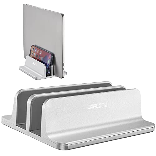 JARLINK Double Vertical Laptop Stand, Adjustable Aluminum Desk Dock, Black | Vertical Laptop Holder Fits up to 17.3" Notebooks, Space-saving Desktop Organizer for MacBook, Surface, Dell & Gaming Laptops - color: Silver, size: 2-slot