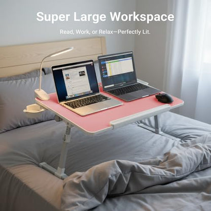 Adjustable Laptop Lap Desk with Cooling Fan USB Light for Adults - color: Pink,70x45cm