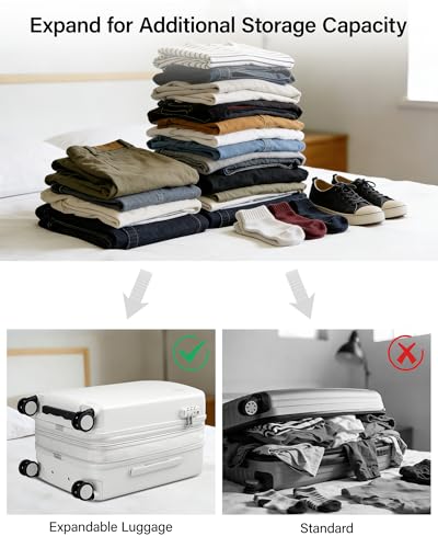 Hanke 20 Inch Expandable Carry On Luggage, 22x14x9 Airline Approved, TSA Lock Hard Shell Lightweight Suitcase for Men Women (Smoke White) - color: Smoke White, size: Expandable 20 Inch