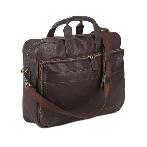 KomalC Leather briefcase 16 inch Laptop Messenger Bag for Men and Women Best Office Satchel Bag - color: Brown