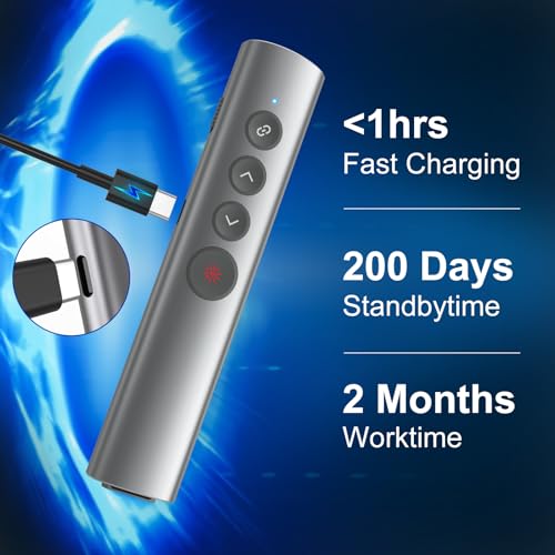 Rechargeable Hyperlink Presentation Clickers for PowerPoint, USB-C/A Presentations Power Point Remote Clicker, Wireless Presenter Remote for Computer/Mac/PPT/Google Slide Advancer - style: Metal 01 Red Laser