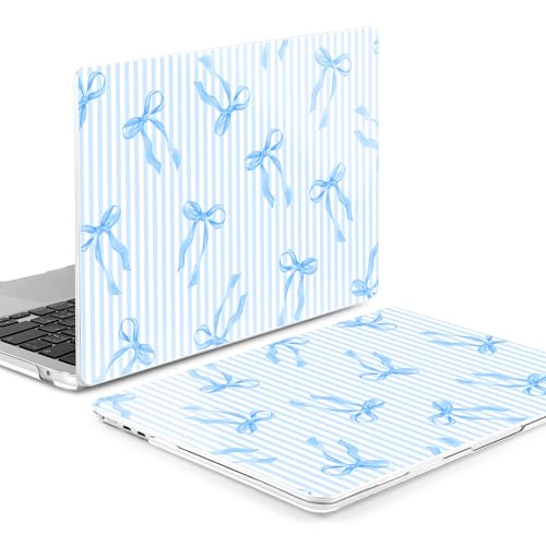 MEEgoodo for M5/M4/M3/M2 MacBook Air 15 inch Case 2026 2025 2024 2023, Case Fit Model (A3448/A3241/A3114/A2941) for MacBook Air 15.3 inch, Blue Stripes&Bows - color: Blue Stripes&Bows