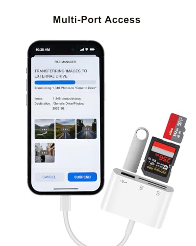 USB C SD Card Reader for iPhone iPad, Teslniher Micro SD Card Reader Memory Card Reader with USB 3.0 Port for iPhone 16 15 iPad Pro Air MacBook Pro/Air iMac USB C Phone Tablet, Plug and Play - size: 3 Slots