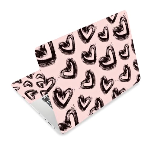 3Pcs Black Hearts Laptop Skin Sticker Universal Removable Vinyl Stickers Fits for 12.1 13 14 15.6 16 Inch Waterproof Notebook Decal Cover Gift - color: black and pink
