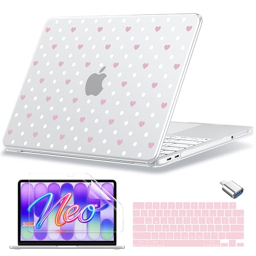 MecBevia Compatible with MacBook Neo Case 13 inch 2026 A3404 A18 Pro Chip | 4-in-1 Kit, Neo Hard Shell Case Cover & Keyboard Cover & Screen Protector & Type C, Heart Shaped Dots - color: Heart Shaped Dots