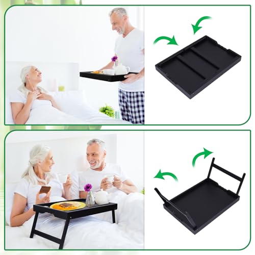 Artmeer Bamboo Bed Trays, Folding Legs, Phone/Tablet Slots, 2-Pack, Black - color: Black, size: Medium (Pack of 2)