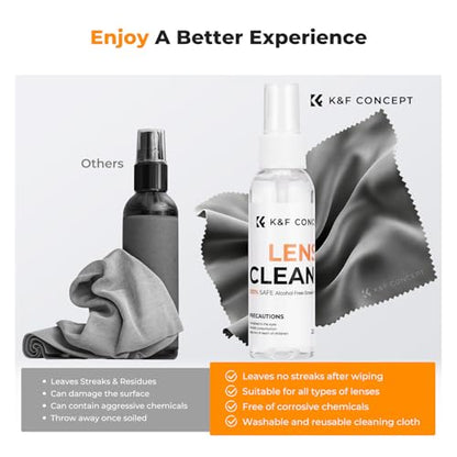 K&F Concept 15CM+40CM Microfiber Cleaning Cloths with 60ML Screen Cleaner for Cleaning Camera Lenses, Glasses, Screens, Cell Phone, Eyeglasses, LCD TV Screens, Tablets