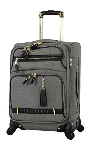Steve Madden Designer-Gepckkollektion Leichter Softside-Koffer fr Damen und Herren strapazierfhige 50,8 cm groe Tragetasche mit 4 rollenden Spinner-Rdern, Peek-a-boo Grey, 20in, Carry on Bag With - color: Peek-a-boo Grey, size: 20 inches