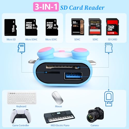 Cute SD Card Reader for iPhone, USB C SD Card Reader for iPhone/iPad/Android/Mac/Computer, Plug and Play Memory Card Reader with SD/TF/USB-A 3 Slots, No App Required - size: DOLL SD Card Reader