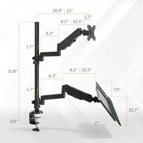 Mount-It! Sit-Stand Monitor Arm Desk Mount with Keyboard Tray, Single Monitor Fits Up to 32”, Height Adjustable Gas Spring, Full Motion Articulating Arm, Clamp or Grommet, Black
