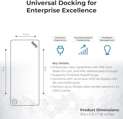 40AF0135US Docking Station Dual Monitor Hybrid USB-C with USB-A - 1 Year Warranty, Thinkpad Dock w/ 135W Adapter, HDMI, DisplayPort, USB-C Cable, Cloth - Laptop Docking Station (Renewed) - style: 40AF0135US Renewed