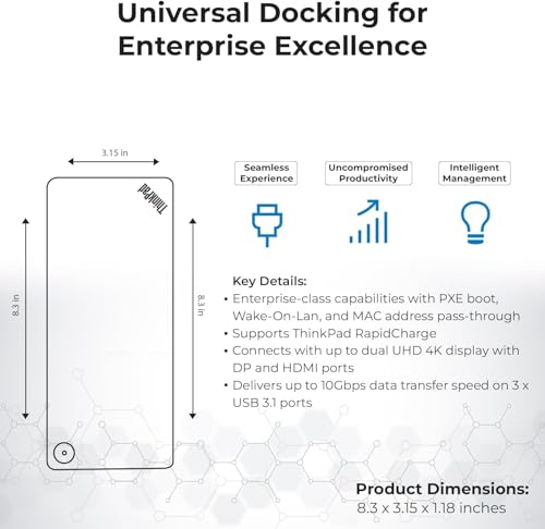 40AF0135US Docking Station Dual Monitor Hybrid USB-C with USB-A - 1 Year Warranty, Thinkpad Dock w/ 135W Adapter, HDMI, DisplayPort, USB-C Cable, Cloth - Laptop Docking Station (Renewed) - style: 40AF0135US Renewed