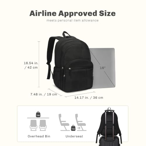 College Laptop Backpack 16 Inches Quilted Travel Backpack for Women Lightweight Puffer Casual Daypack 28L Classic Black - color: Classic Black