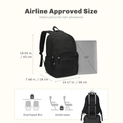 College Laptop Backpack 16 Inches Quilted Travel Backpack for Women Lightweight Puffer Casual Daypack 28L Classic Black - color: Classic Black