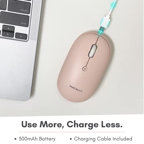 Macally Wireless Bluetooth Mouse - Quiet, Comfortable, Rechargeable for MacBook Air/Pro, Mac, iMac, Apple iPad - Computer Wireless Mouse for Laptop, Windows PC Desktop - Pink - color: Pink