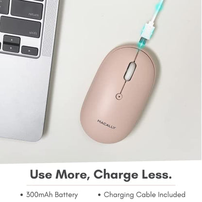 Macally Wireless Bluetooth Mouse - Quiet, Comfortable, Rechargeable for MacBook Air/Pro, Mac, iMac, Apple iPad - Computer Wireless Mouse for Laptop, Windows PC Desktop - Pink - color: Pink