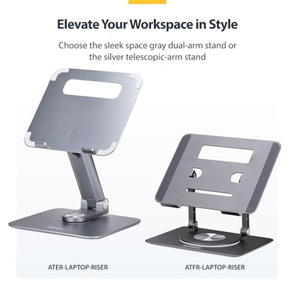 StarTech Rotating Laptop Stand, Aluminum, 360 Swivel, 11lb/5kg | Ergonomic Desk Riser for Computer, Adjustable Height/Tilt, ATFR-LAPTOP-RISER